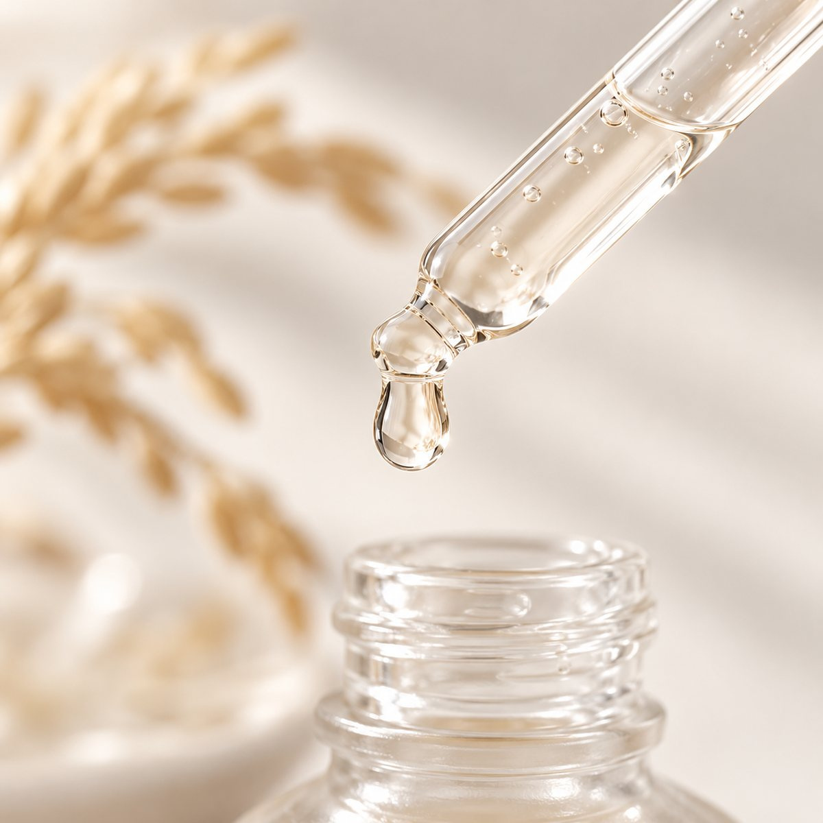 Veido serumo lašas ant pipetės, artimas planas